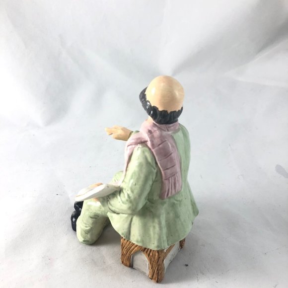 Vintage Porcelain Figurine Sitting Man in Green Suit Holding Sheet Music Hand Pa - Picture 5 of 9